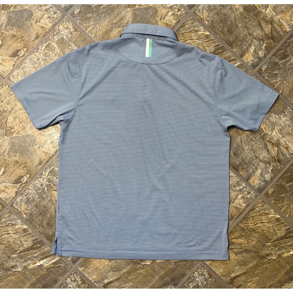 Rhoback Performance Polo Mens L Blue Stripe Short Sleeve Golf Shirt - Picture 5 of 8